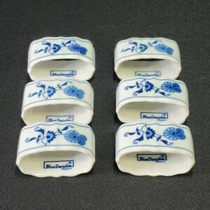Vintage Blue Danube 6 Napkin Holders Porcelain DISCONTINUED Onion Pattern